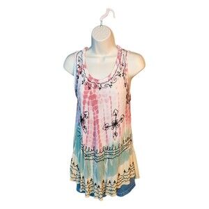 My Choice Boho Tie-Dye  HippieChic Embroidered Rayon Tank Top - One Size (OS)